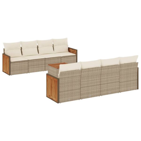 vidaXL Salon de jardin avec coussins 9 pcs beige r&eacute;sine tress&eacute;e
