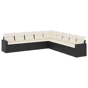 vidaXL Salon de jardin 9 pcs avec coussins noir r&eacute;sine tress&eacute;e