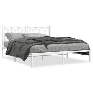 vidaXL Cadre de lit m&eacute;tal sans matelas et t&ecirc;te de lit blanc 150x200 cm