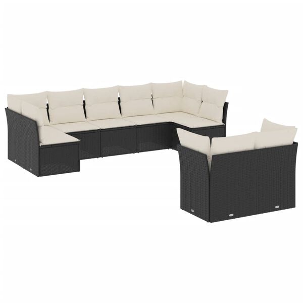vidaXL Salon de jardin 9 pcs avec coussins noir r&eacute;sine tress&eacute;e