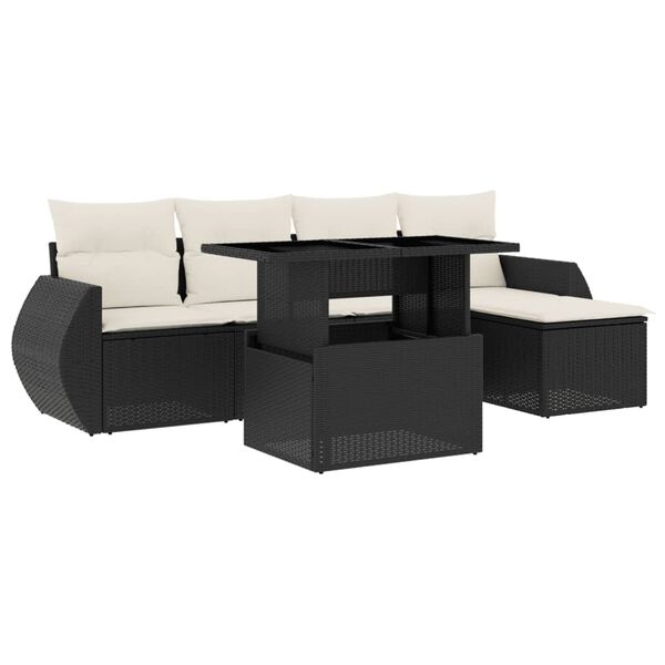 vidaXL Salon de jardin 6 pcs avec coussins noir r&eacute;sine tress&eacute;e