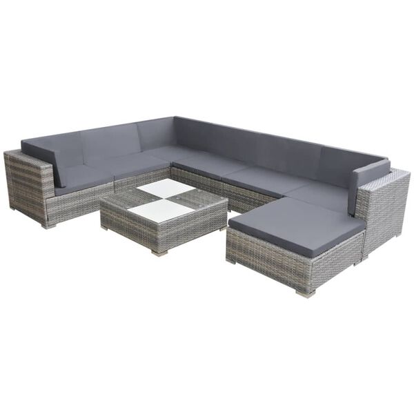 vidaXL Salon de jardin 8 pcs avec coussins r&eacute;sine tress&eacute;e gris
