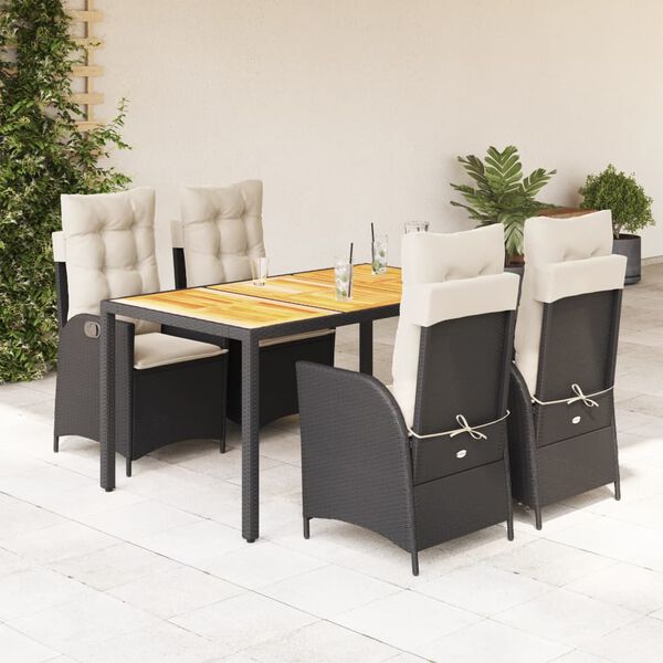 vidaXL Ensemble &agrave; manger de jardin coussins 5pcs Noir R&eacute;sine tress&eacute;e