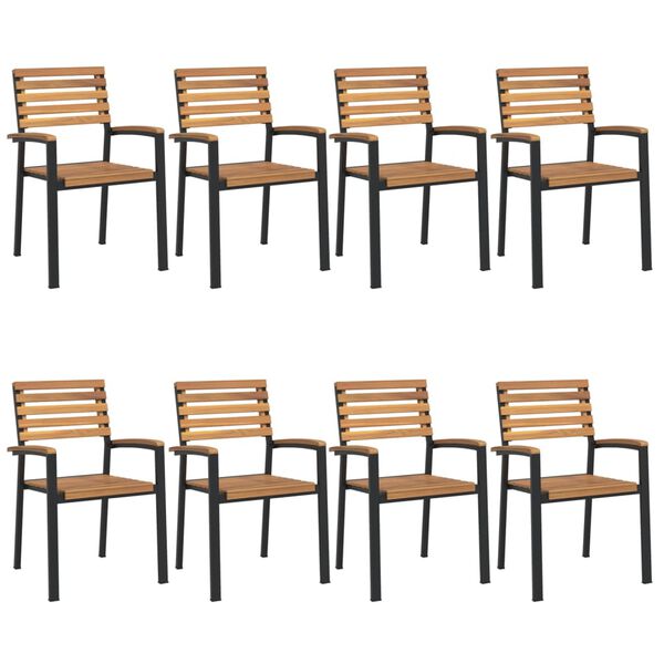 vidaXL Chaises de jardin empilables lot de 8 bois d'acacia et m&eacute;tal