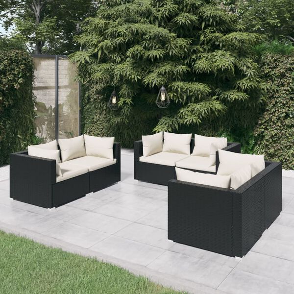 vidaXL Salon de jardin 6 pcs avec coussins R&eacute;sine tress&eacute;e Noir