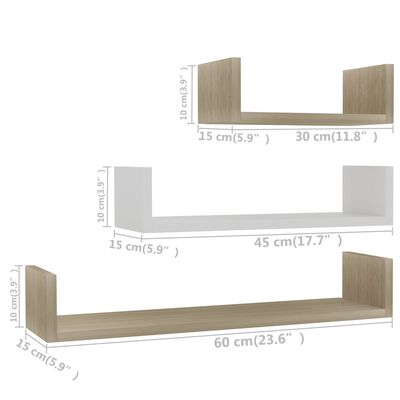 vidaXL Étagères murales 3 pcs Blanc et chêne sonoma Bois d'ingénierie