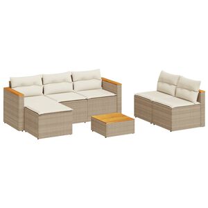 vidaXL Salon de jardin avec coussins 5 pcs beige r&eacute;sine tress&eacute;e acacia