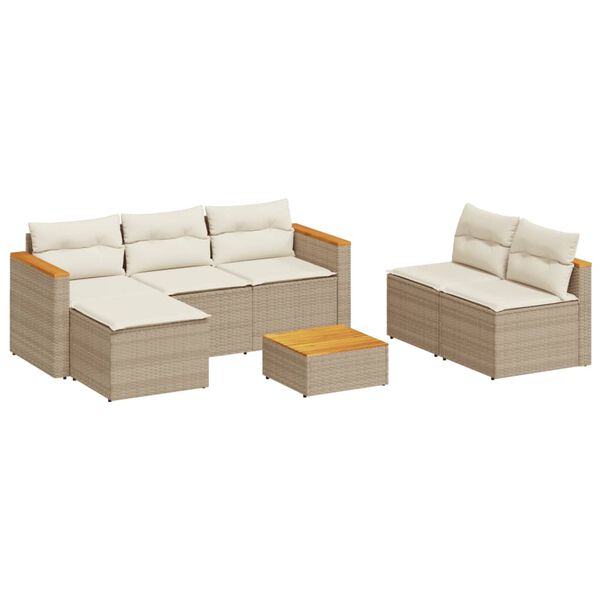 vidaXL Salon de jardin avec coussins 5 pcs beige r&eacute;sine tress&eacute;e acacia