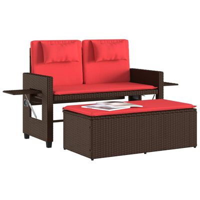 vidaXL Banc inclinable de jardin avec coussins marron résine tressée