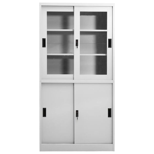 vidaXL Armoire &agrave; bureau porte coulissante Gris clair 90x40x180cm Acier