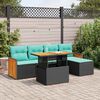 vidaXL Salon de jardin 6 pcs avec coussins noir r&eacute;sine tress&eacute;e acacia