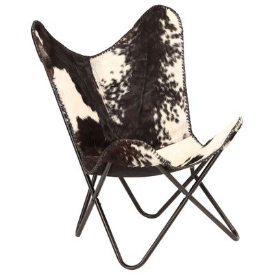 vidaXL Chaise papillon noir et blanc cuir véritable de chèvre