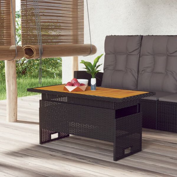 vidaXL Table de jardin noir 100x50x43/63 cm acacia et r&eacute;sine tress&eacute;e