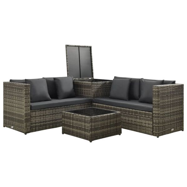 vidaXL Salon de jardin 4 pcs avec coussins r&eacute;sine tress&eacute;e gris
