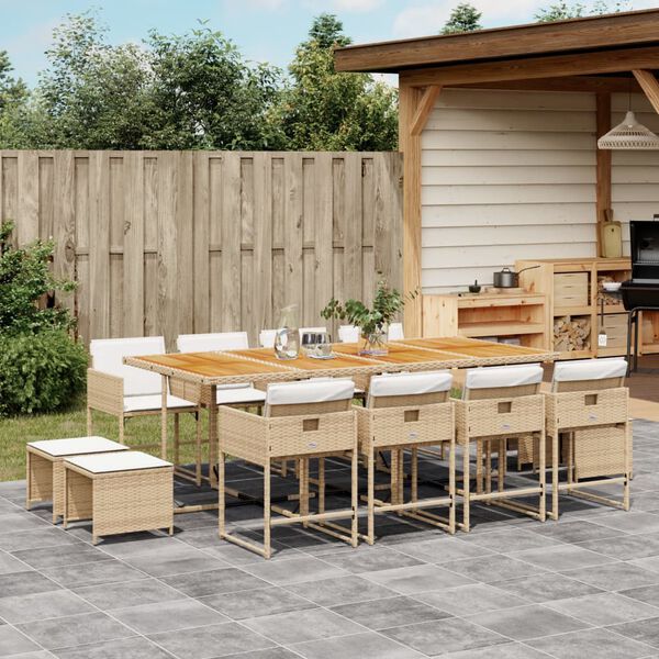vidaXL Ensemble &agrave; manger de jardin et coussins 13 pcs beige