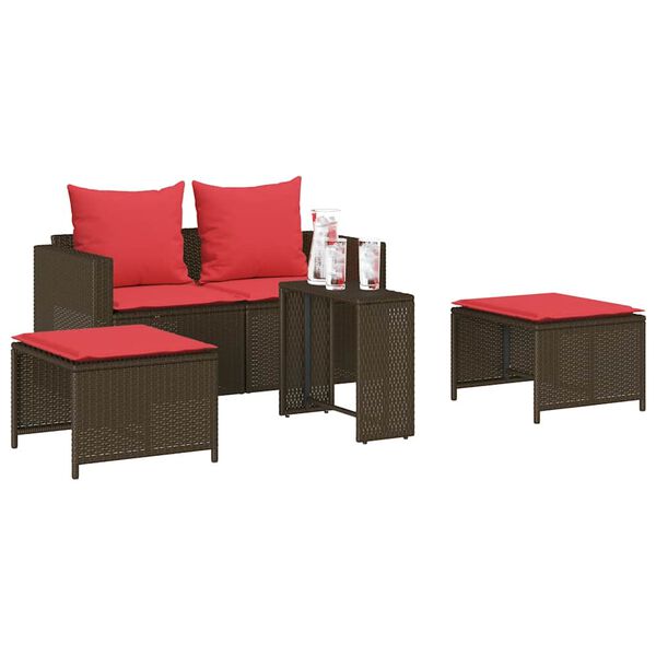 vidaXL Salon de jardin 5 pcs avec coussins empilable marron polyrotin