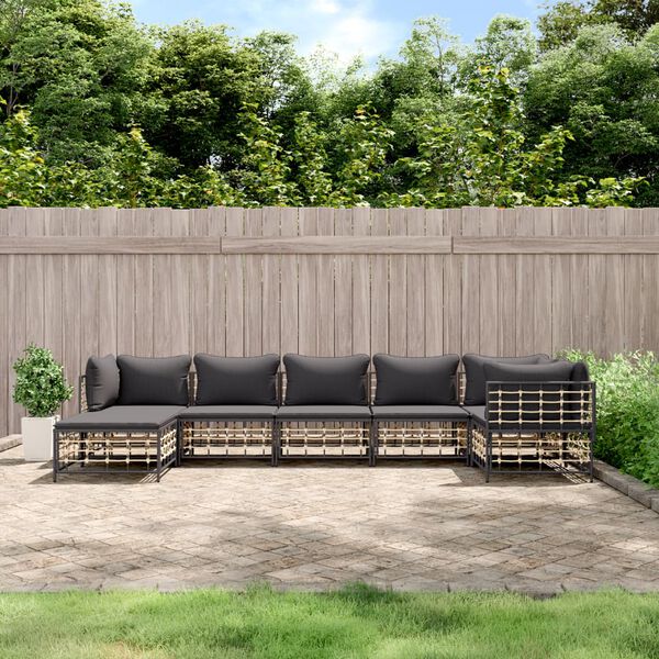 vidaXL Salon de jardin 7 pcs avec coussins anthracite r&eacute;sine tress&eacute;e