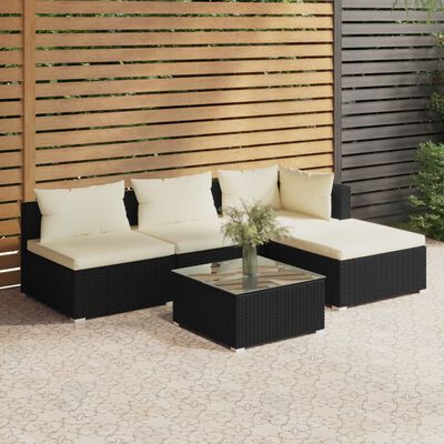 vidaXL Salon de jardin 5 pcs avec coussins Résine tressée Noir