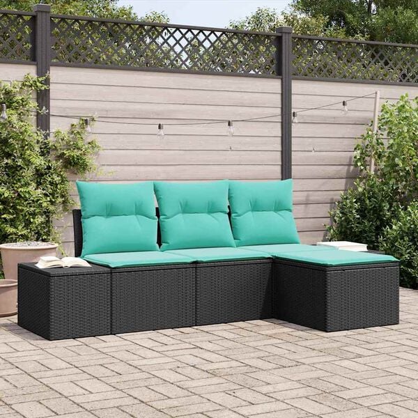 vidaXL Ensemble de canap&eacute; de jardin 4 pcs Noir et turquoise polyrotin
