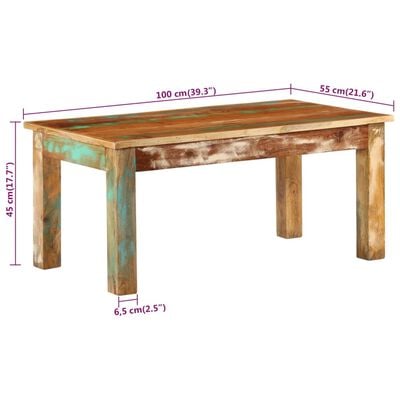 vidaXL Table basse 100x55x45 cm bois de récupération massif