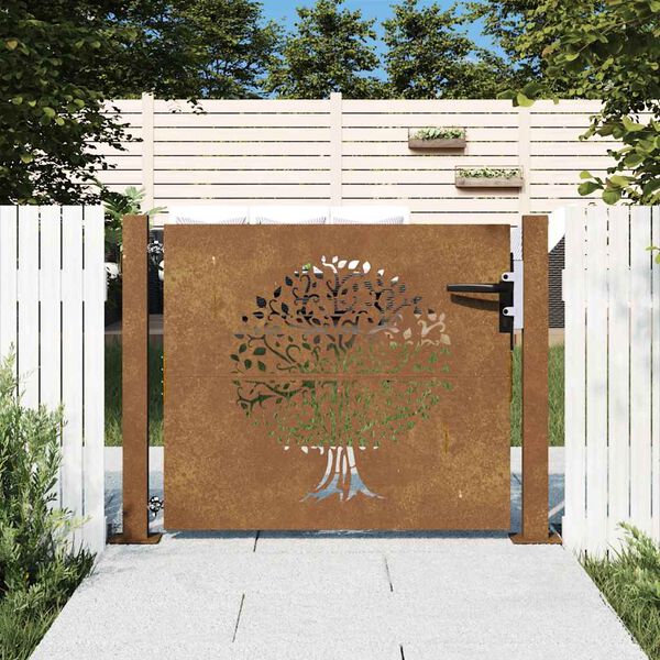 vidaXL Portail de jardin 100x75 cm en acier Corten motif arbre
