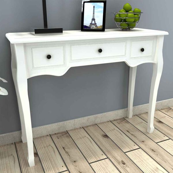 vidaXL Table de console et coiffeuse avec 3 tiroirs Blanc