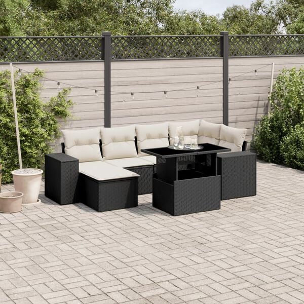 vidaXL Salon de jardin 7 pcs avec coussins noir r&eacute;sine tress&eacute;e