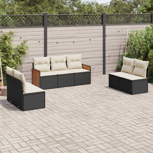 vidaXL Salon de jardin 7 pcs avec coussins noir r&eacute;sine tress&eacute;e