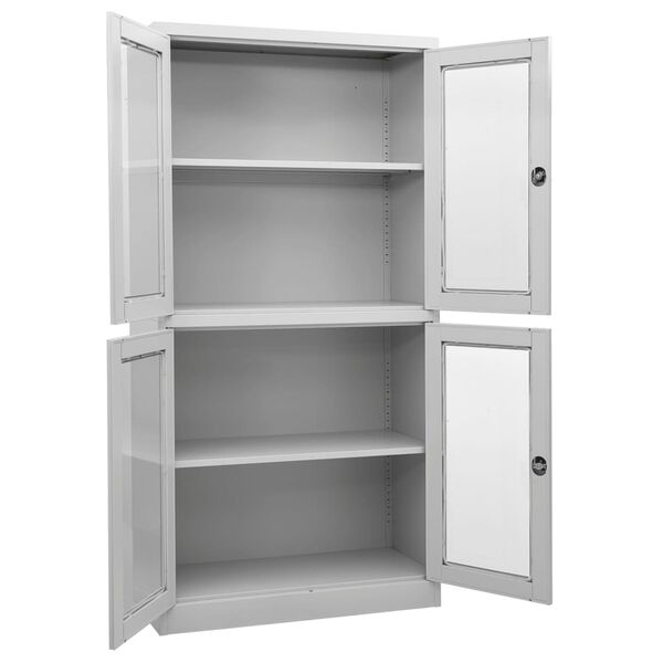 vidaXL Armoire de bureau Gris clair 90x40x180 cm Acier et verre tremp&eacute;