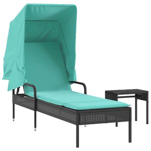 vidaXL Chaise longue avec auvent et table noir résine tressée