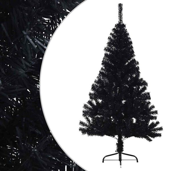 vidaXL Demi sapin de No&euml;l artificiel avec support Noir 150 cm PVC