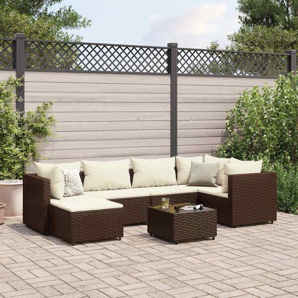 vidaXL Salon de jardin avec coussins 7 pcs marron r&eacute;sine tress&eacute;e