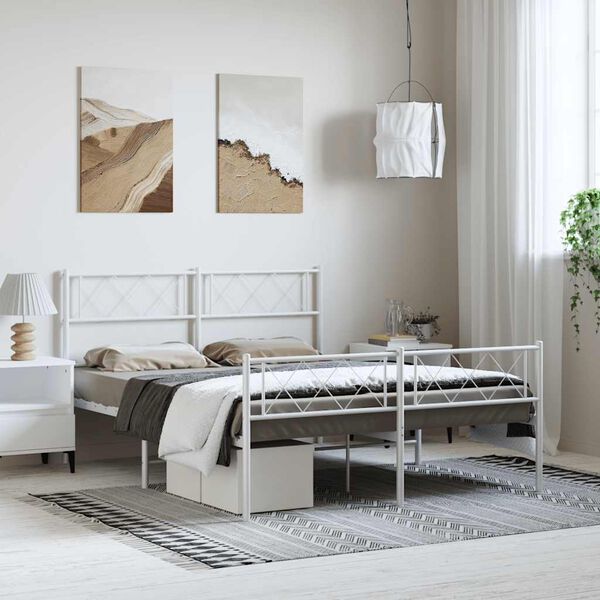 vidaXL Cadre de lit métal sans matelas et pied de lit blanc 150x200 cm