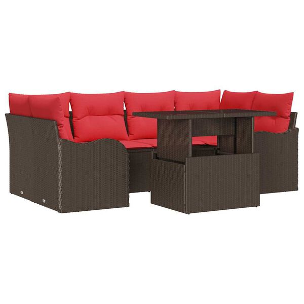 vidaXL Ensemble de canapé de jardin 7 pcs Marron Poly rotin