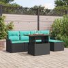 vidaXL Ensemble de canap&eacute; de jardin 6 pcs Noir et Bleu polyrotin