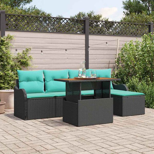 vidaXL Ensemble de canap&eacute; de jardin 6 pcs Noir et Bleu polyrotin