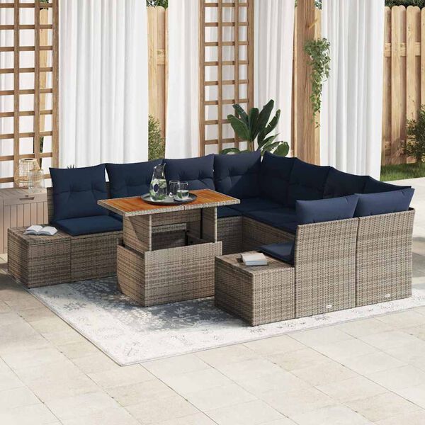 vidaXL Ensemble de salle &agrave; manger pour jardin 9 pcs Gris et marine