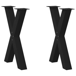 vidaXL Pieds de table &agrave; manger en forme de X, 2 pi&egrave;ces, noir, 60 x (72-73) cm, acier