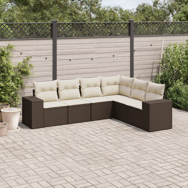 vidaXL Salon de jardin avec coussins 6 pcs marron résine tressée