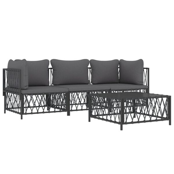 vidaXL Salon de jardin avec coussins 4 pcs anthracite acier