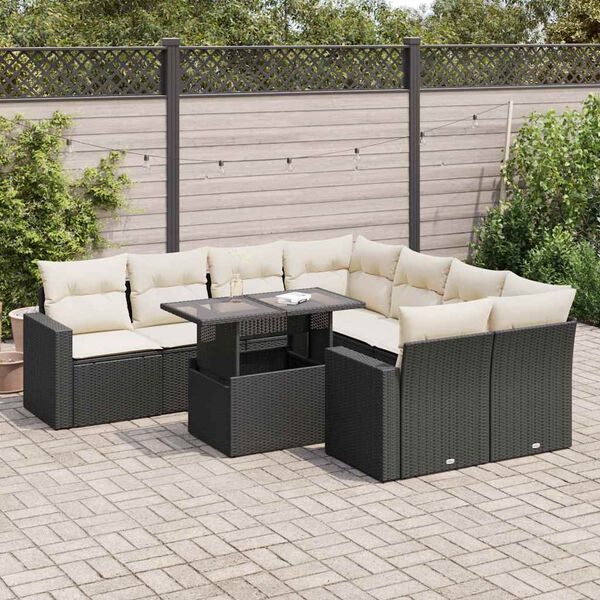vidaXL Salon de jardin 9 pcs avec coussins noir r&eacute;sine tress&eacute;e