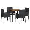 vidaXL Ensemble &agrave; manger de jardin coussins 5pcs Noir R&eacute;sine tress&eacute;e