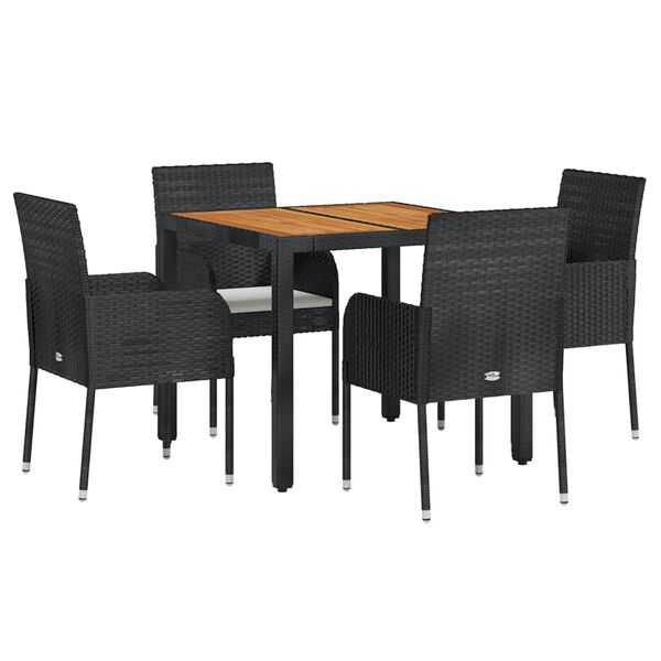 vidaXL Ensemble &agrave; manger de jardin coussins 5pcs Noir R&eacute;sine tress&eacute;e
