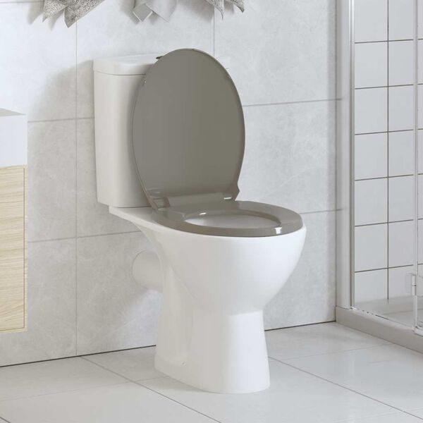 vidaXL Si&egrave;ge de toilette &agrave; fermeture en douceur Gris Ovale