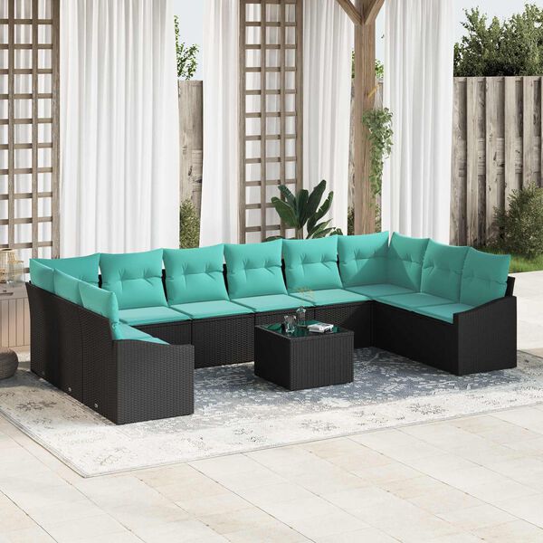 vidaXL Ensemble de canap&eacute; de jardin Noir et turquoise polyrotin