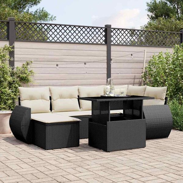vidaXL Salon de jardin 7 pcs avec coussins noir r&eacute;sine tress&eacute;e