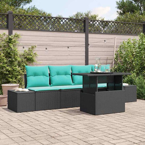 vidaXL Ensemble de canap&eacute; de jardin R&eacute;glable 5 pcs Noir et turquoise