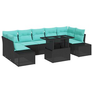 vidaXL Ensemble de canap&eacute; de jardin 8 pcs Noir et turquoise