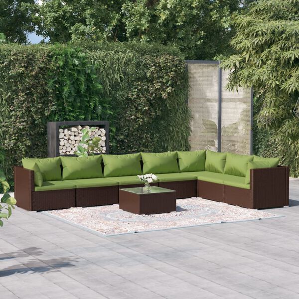 vidaXL Salon de jardin 8 pcs avec coussins r&eacute;sine tress&eacute;e marron