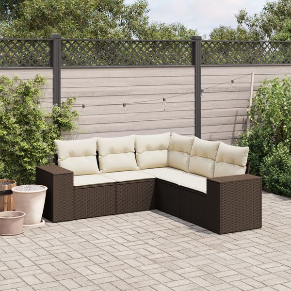 vidaXL Salon de jardin avec coussins 5 pcs marron résine tressée